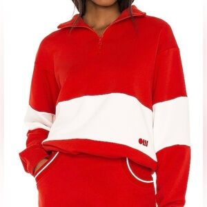 Solid & Striped Sz: M Poppy Red & cream 1/4 zip Color-block pullover Fleece Top.